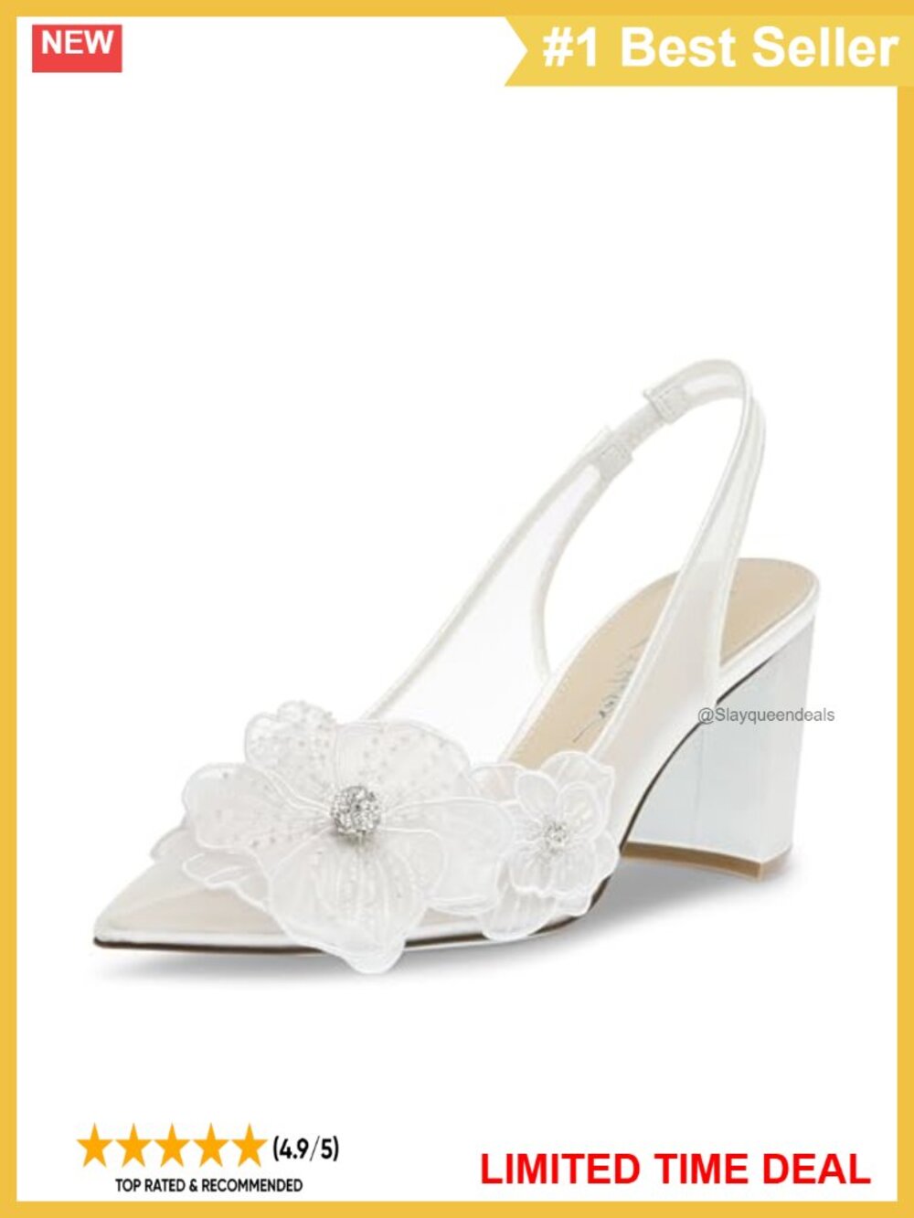 Pointed Toe Slingback Block Heel Pump Floral Lightweight